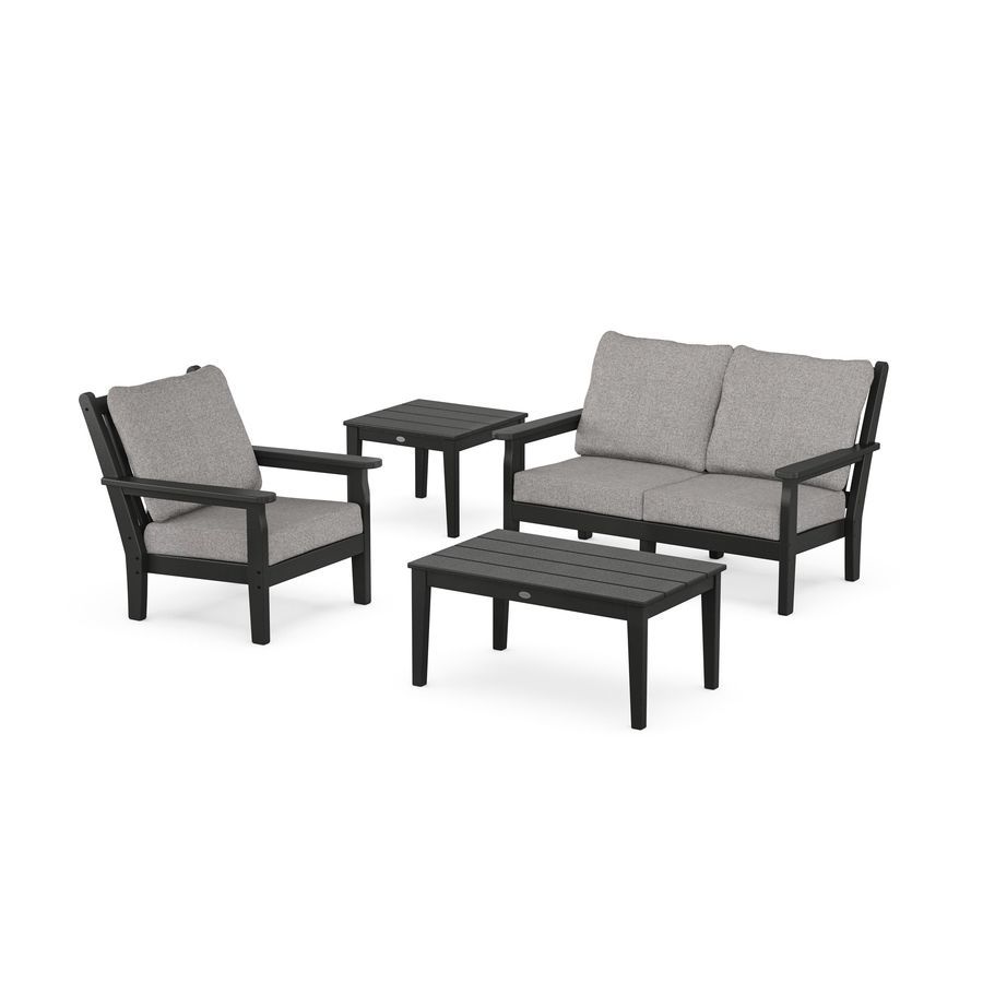 POLYWOOD Chippendale 4-Piece Deep Seating Set in Black / Grey Mist