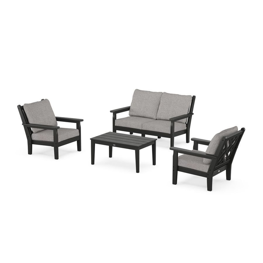 POLYWOOD Chippendale 4-Piece Deep Seating Set with Loveseat in Black / Grey Mist
