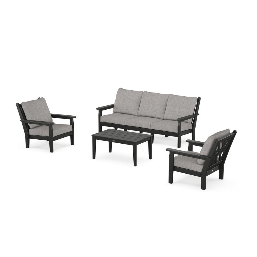 POLYWOOD Chippendale 4-Piece Deep Seating Set with Sofa in Black / Grey Mist