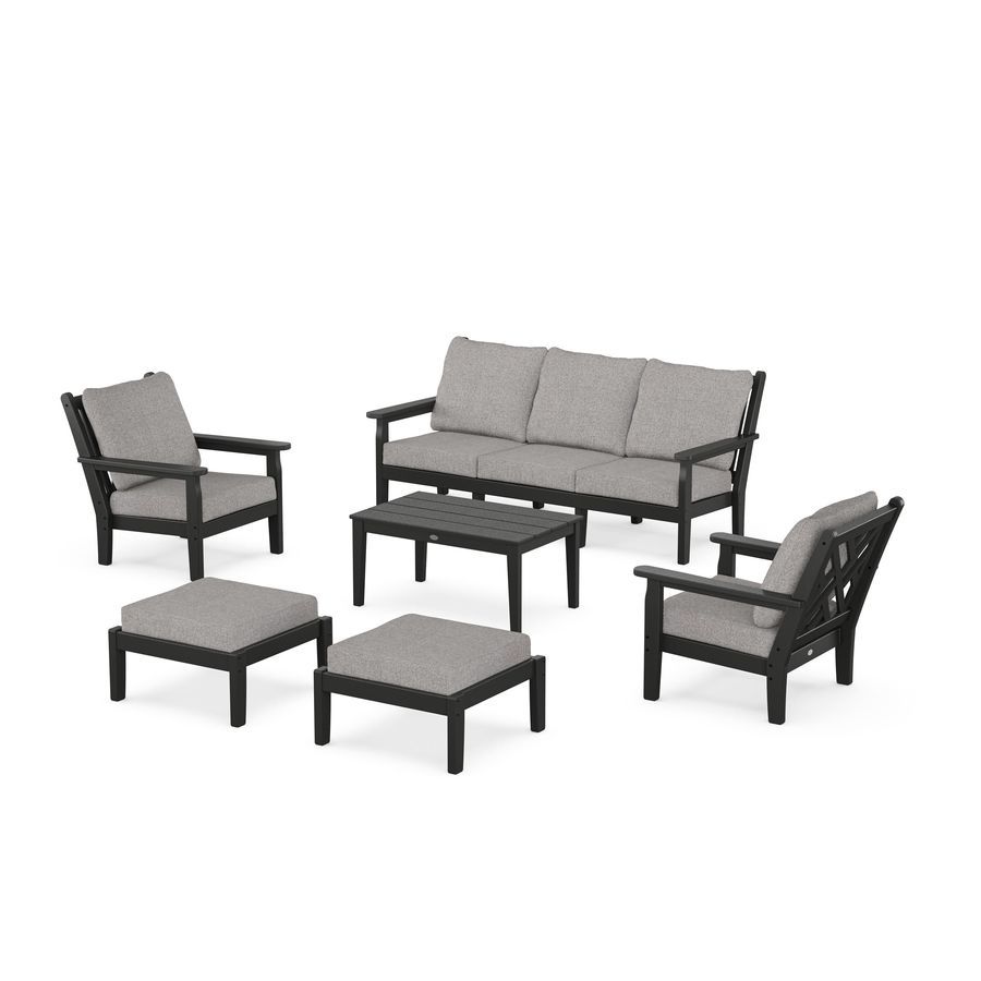 POLYWOOD Chippendale 6-Piece Lounge Sofa Set in Black / Grey Mist