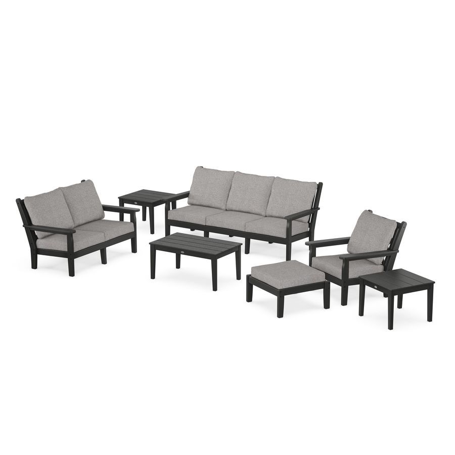 POLYWOOD Chippendale 7-Piece Deep Seating Set in Black / Grey Mist