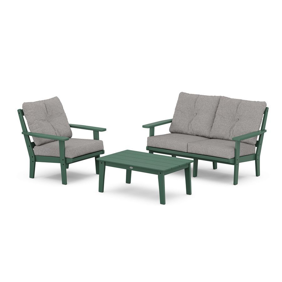 POLYWOOD Prairie 3-Piece Deep Seating Set with Loveseat in Green / Grey Mist