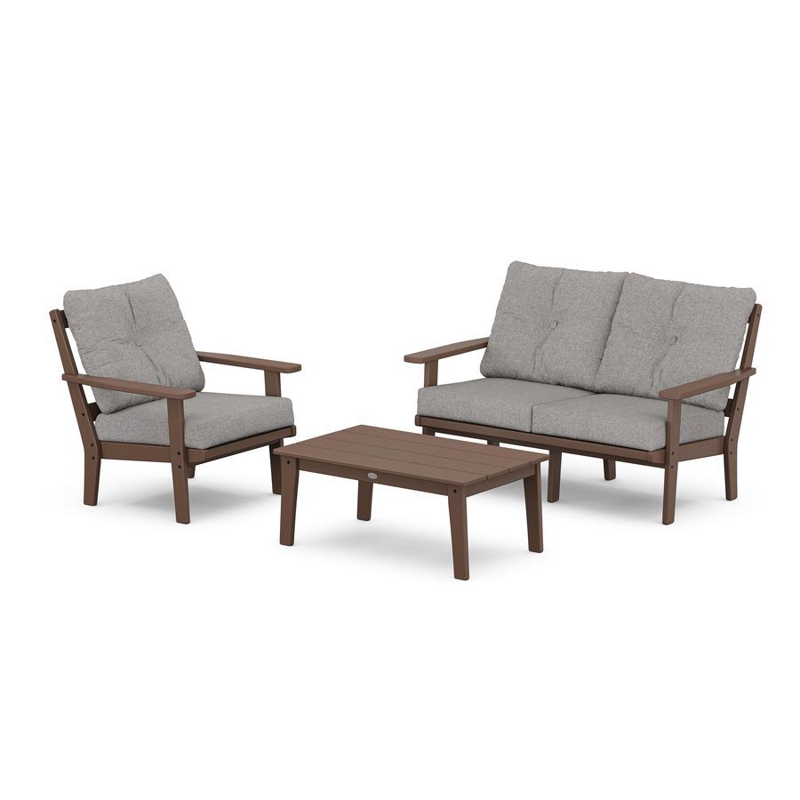 POLYWOOD Prairie 3-Piece Deep Seating Set with Loveseat in Mahogany / Grey Mist