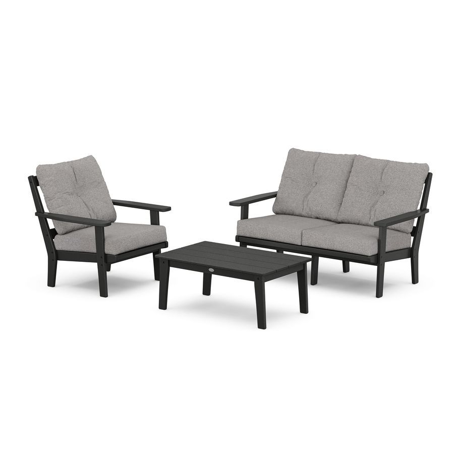 POLYWOOD Oxford 3-Piece Deep Seating Set with Loveseat in Black / Grey Mist