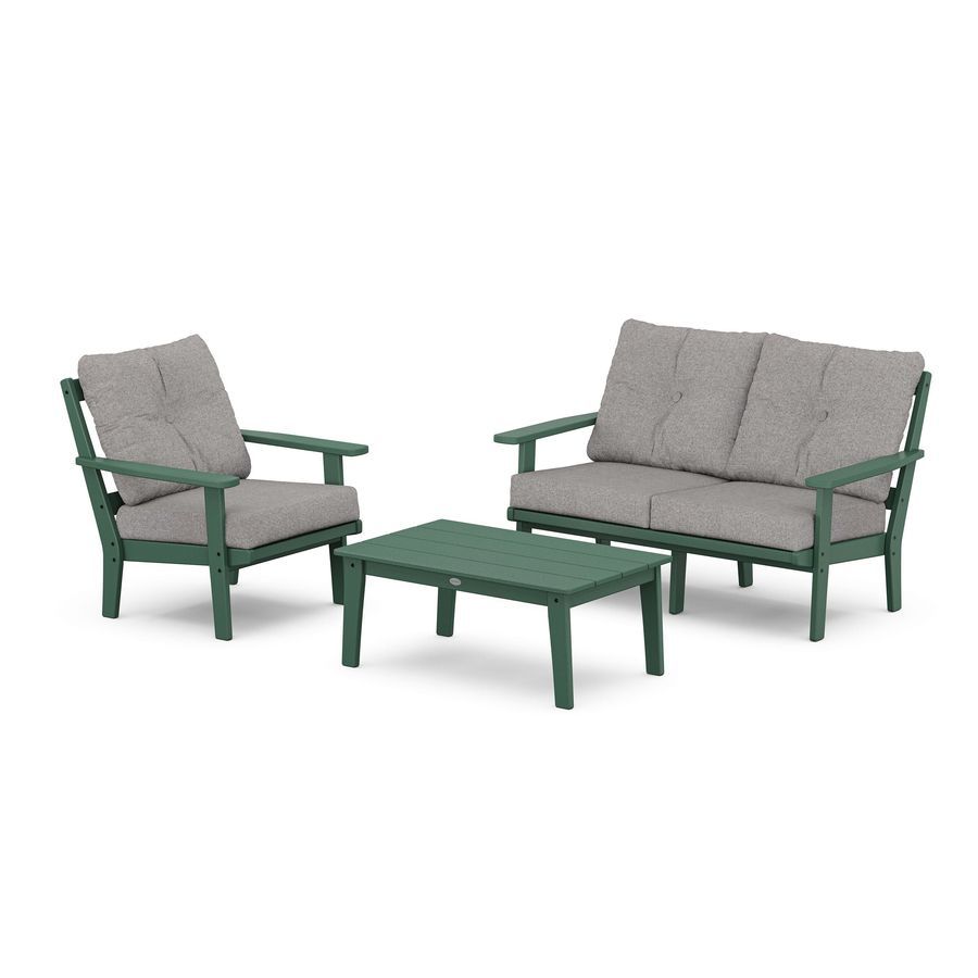 POLYWOOD Oxford 3-Piece Deep Seating Set with Loveseat in Green / Grey Mist