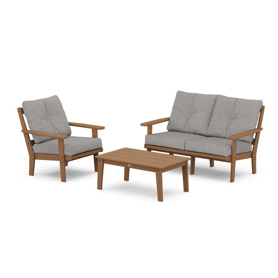 POLYWOOD Oxford 3-Piece Deep Seating Set with Loveseat in Teak / Grey Mist