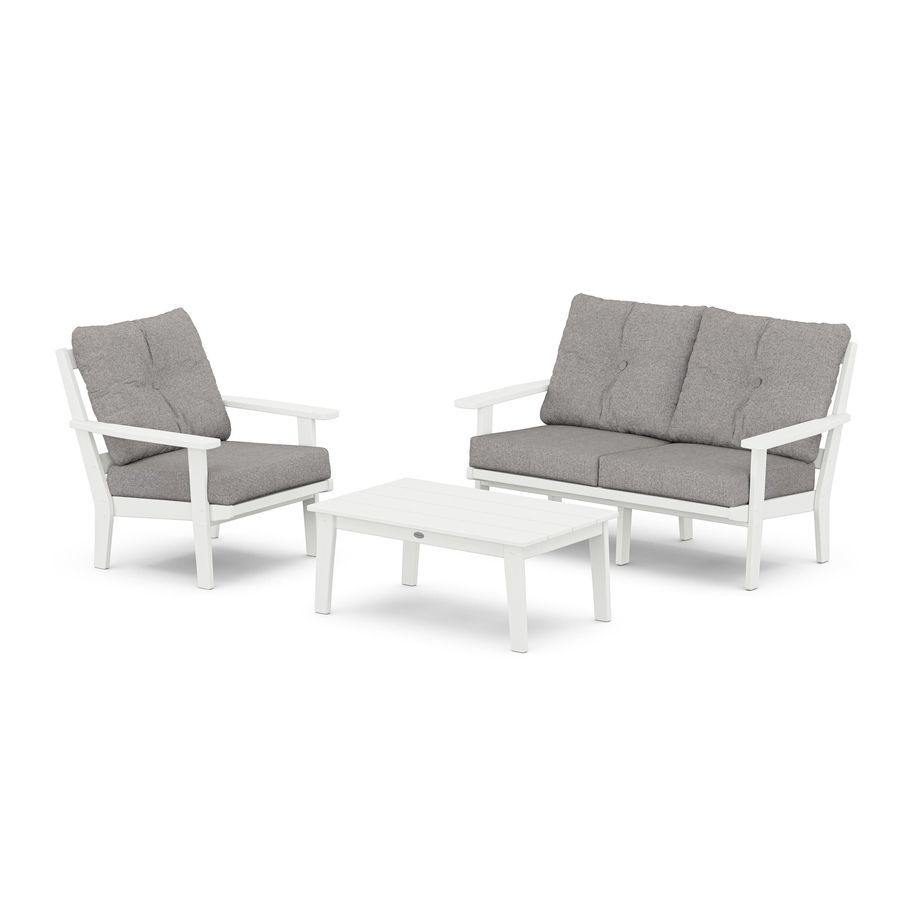 POLYWOOD Oxford 3-Piece Deep Seating Set with Loveseat in White / Grey Mist