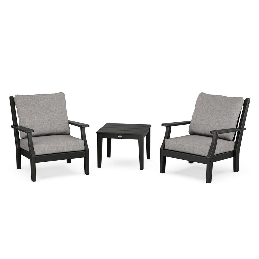 POLYWOOD Wovendale 3-Piece Deep Seating Set in Black / Grey Mist