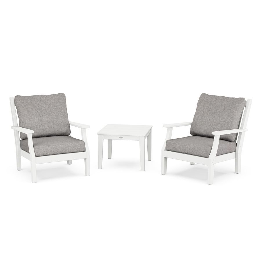 POLYWOOD Wovendale 3-Piece Deep Seating Set in White / Grey Mist