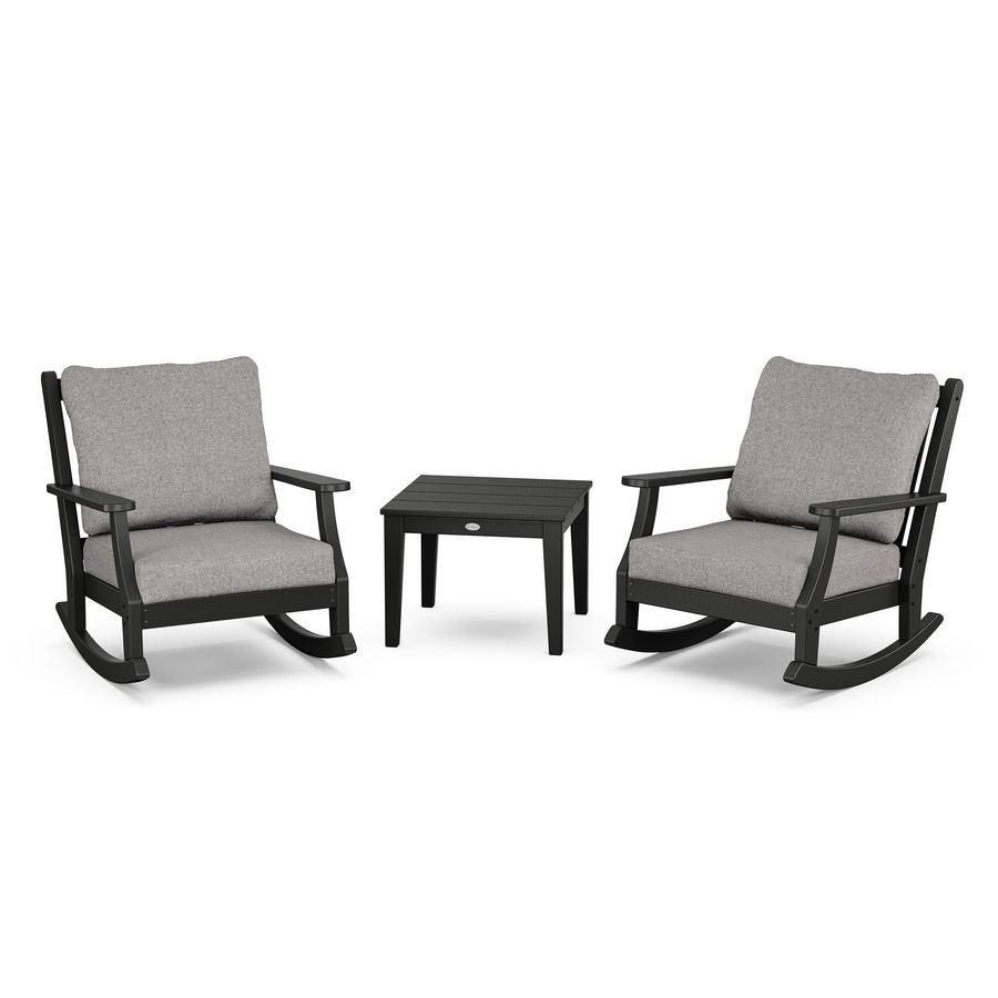 POLYWOOD Wovendale 3-Piece Deep Seating Rocker Set in Black / Grey Mist