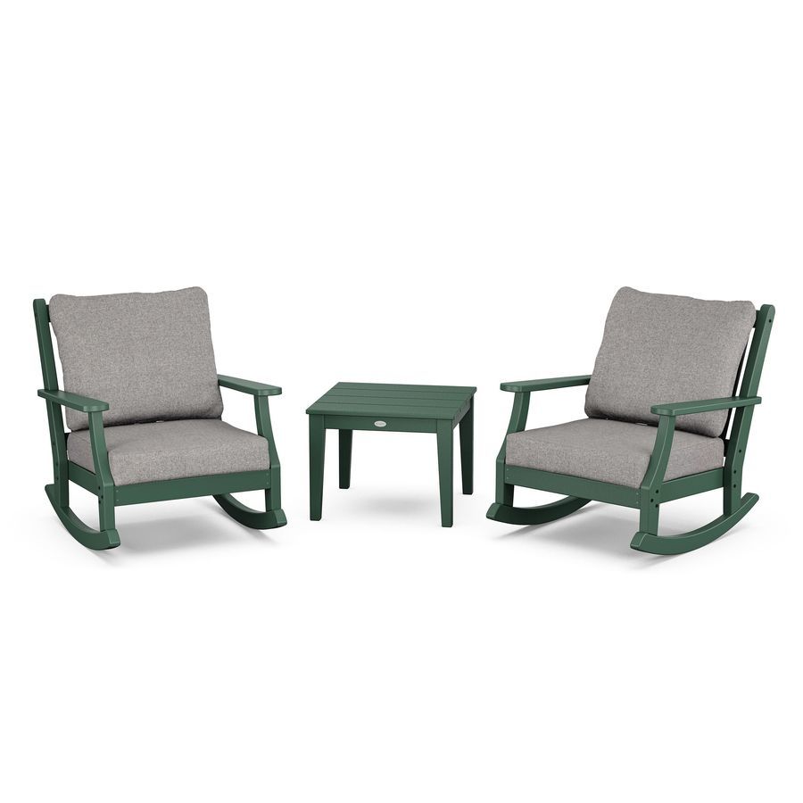 POLYWOOD Wovendale 3-Piece Deep Seating Rocker Set in Green / Grey Mist