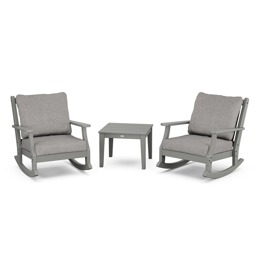 POLYWOOD Wovendale 3-Piece Deep Seating Rocker Set in Slate Grey / Grey Mist