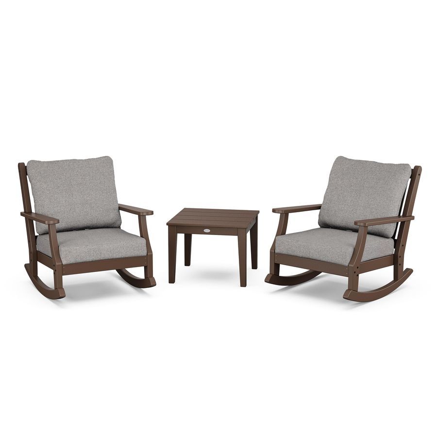 POLYWOOD Wovendale 3-Piece Deep Seating Rocker Set in Mahogany / Grey Mist