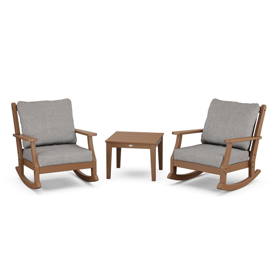 POLYWOOD Wovendale 3-Piece Deep Seating Rocker Set in Teak / Grey Mist