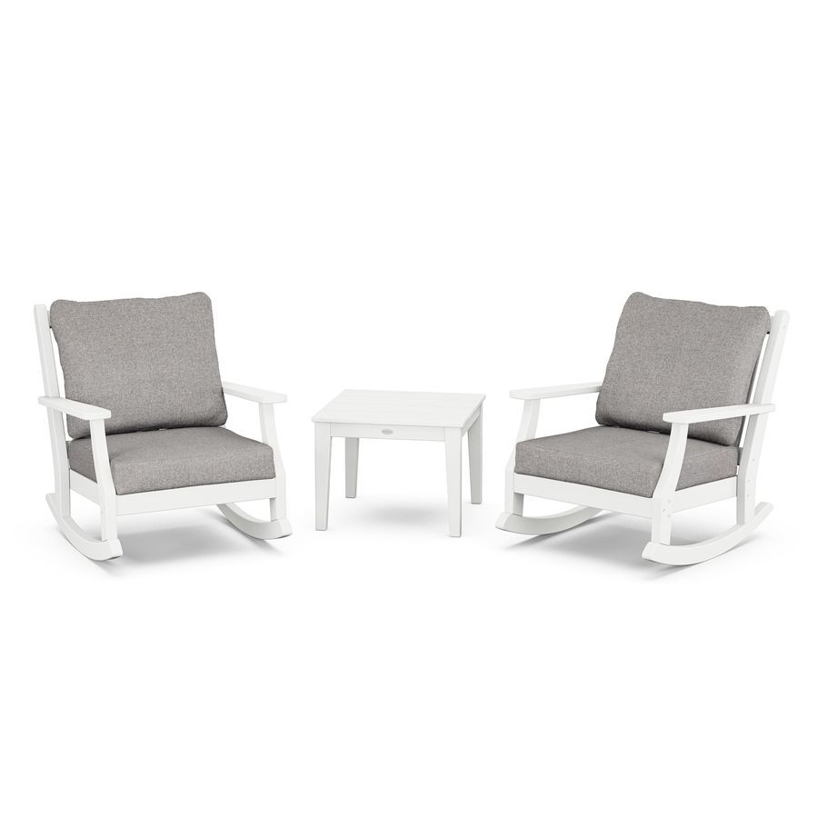 POLYWOOD Wovendale 3-Piece Deep Seating Rocker Set in White / Grey Mist