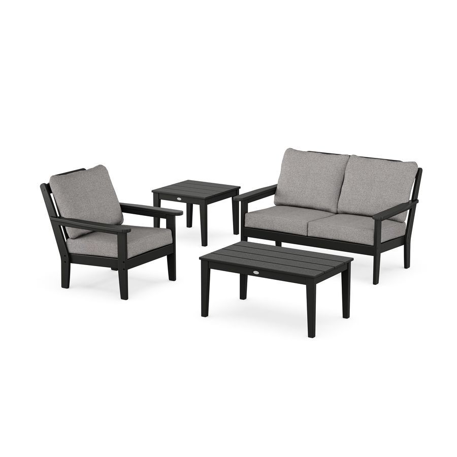 POLYWOOD Wovendale 4-Piece Deep Seating Set in Black / Grey Mist