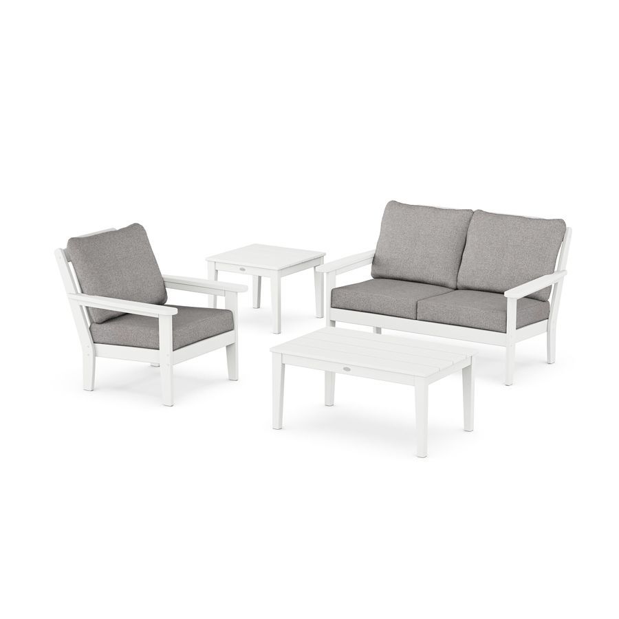 POLYWOOD Wovendale 4-Piece Deep Seating Set in White / Grey Mist