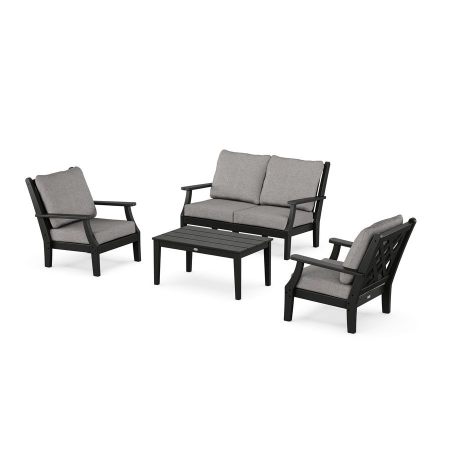 POLYWOOD Wovendale 4-Piece Deep Seating Set with Loveseat in Black / Grey Mist