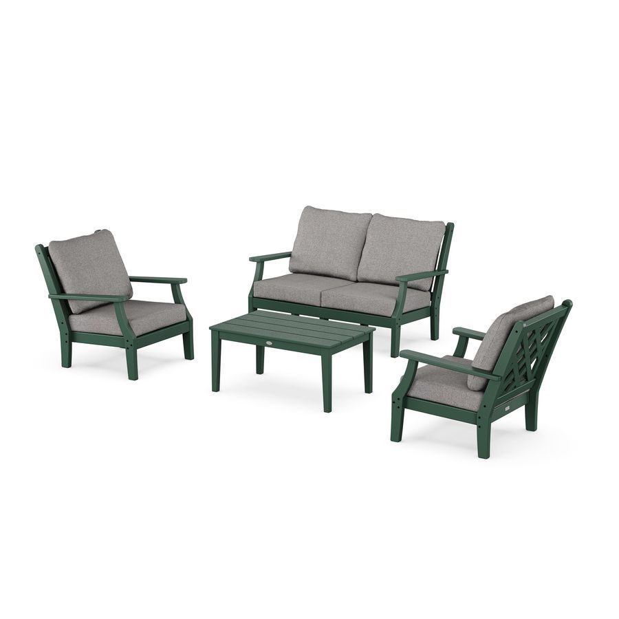 POLYWOOD Wovendale 4-Piece Deep Seating Set with Loveseat in Green / Grey Mist