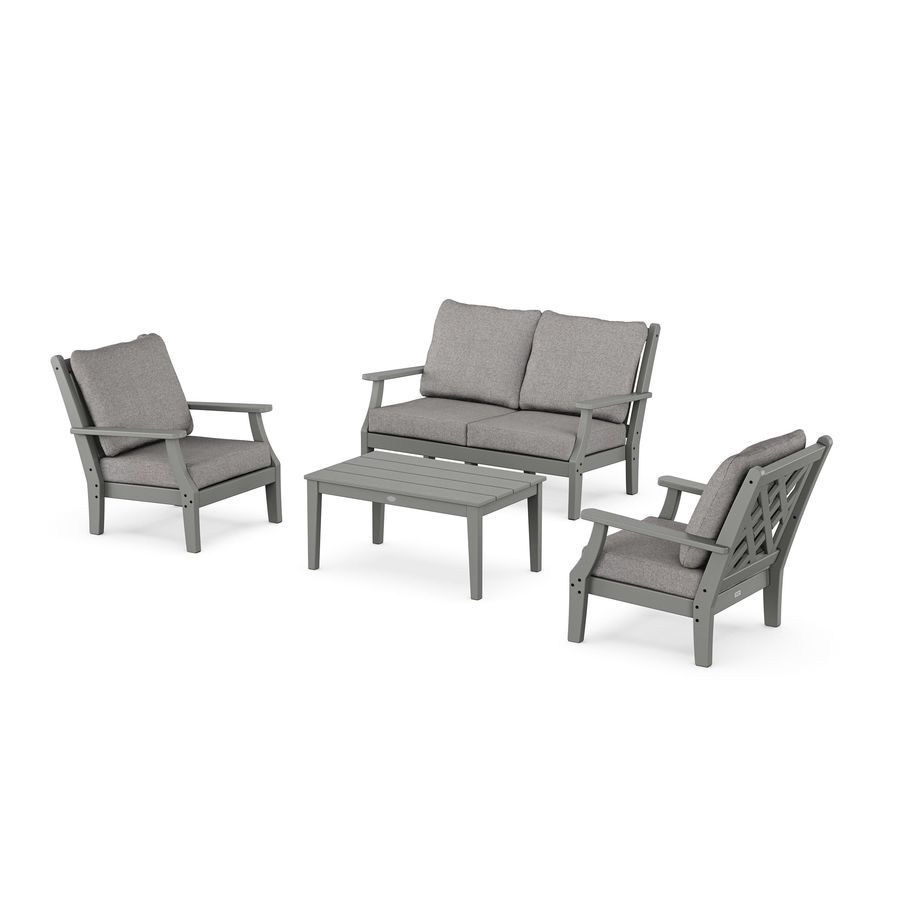 POLYWOOD Wovendale 4-Piece Deep Seating Set with Loveseat in Slate Grey / Grey Mist