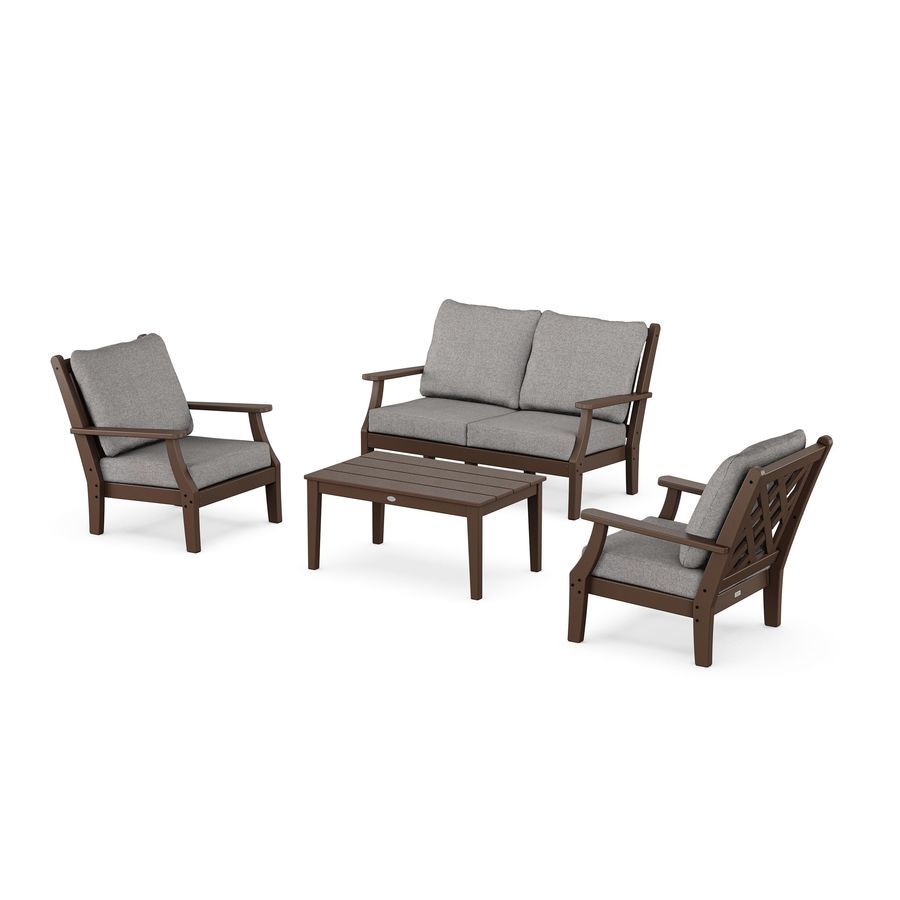 POLYWOOD Wovendale 4-Piece Deep Seating Set with Loveseat in Mahogany / Grey Mist