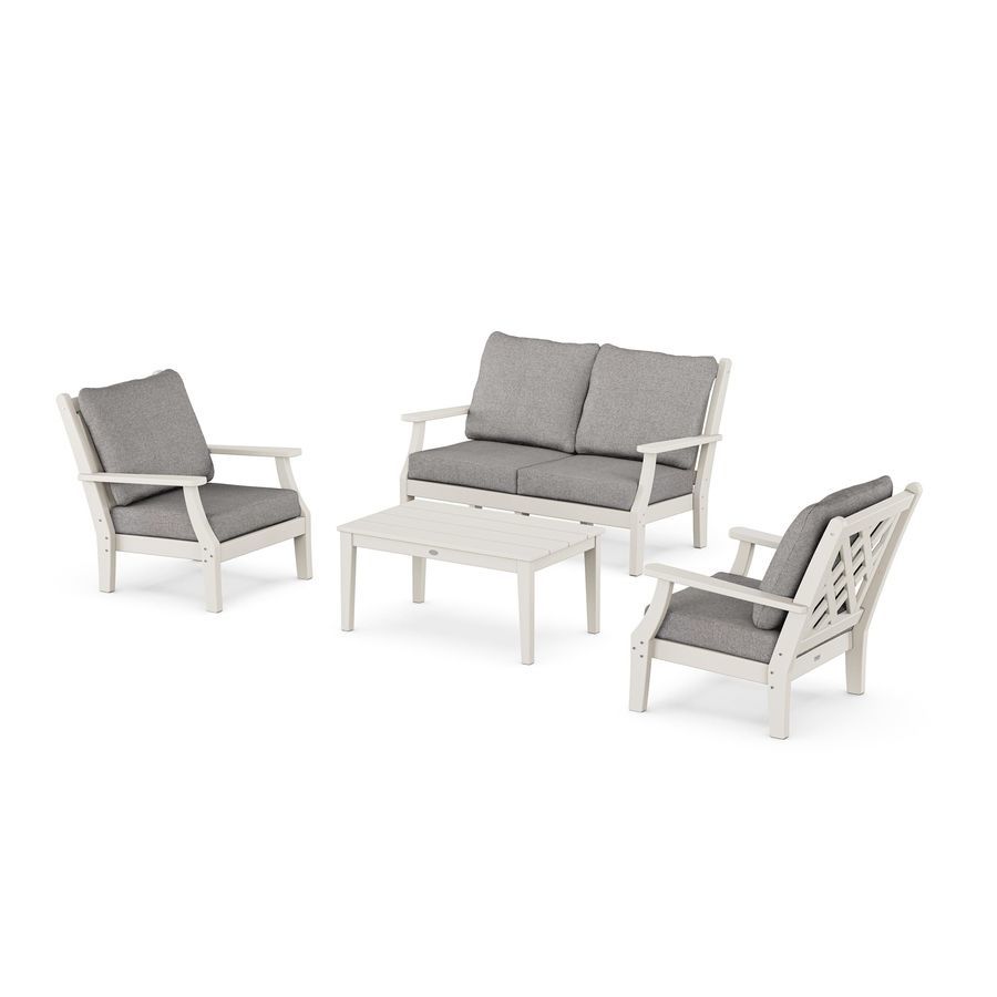 POLYWOOD Wovendale 4-Piece Deep Seating Set with Loveseat in Sand / Grey Mist