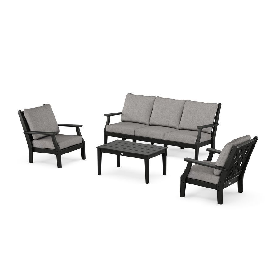 POLYWOOD Wovendale 4-Piece Deep Seating Set with Sofa in Black / Grey Mist