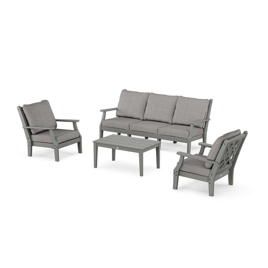 POLYWOOD Wovendale 4-Piece Deep Seating Set with Sofa in Slate Grey / Grey Mist