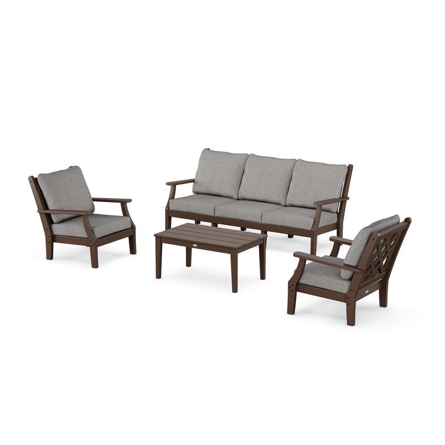 POLYWOOD Wovendale 4-Piece Deep Seating Set with Sofa in Mahogany / Grey Mist