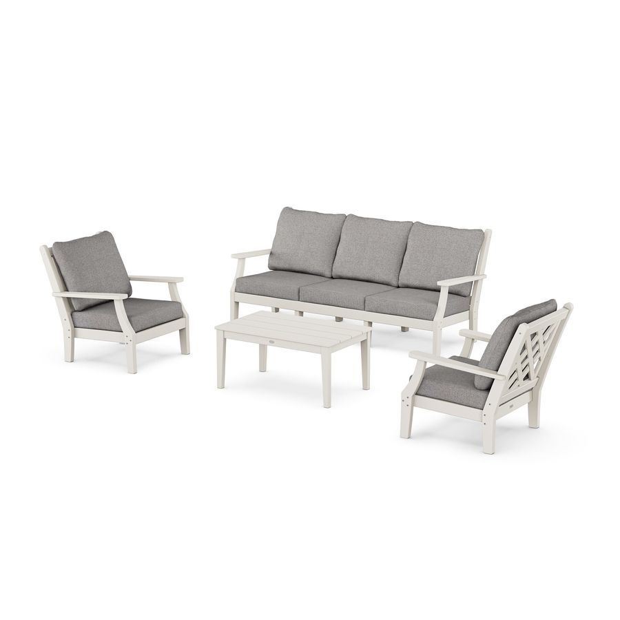 POLYWOOD Wovendale 4-Piece Deep Seating Set with Sofa in Sand / Grey Mist