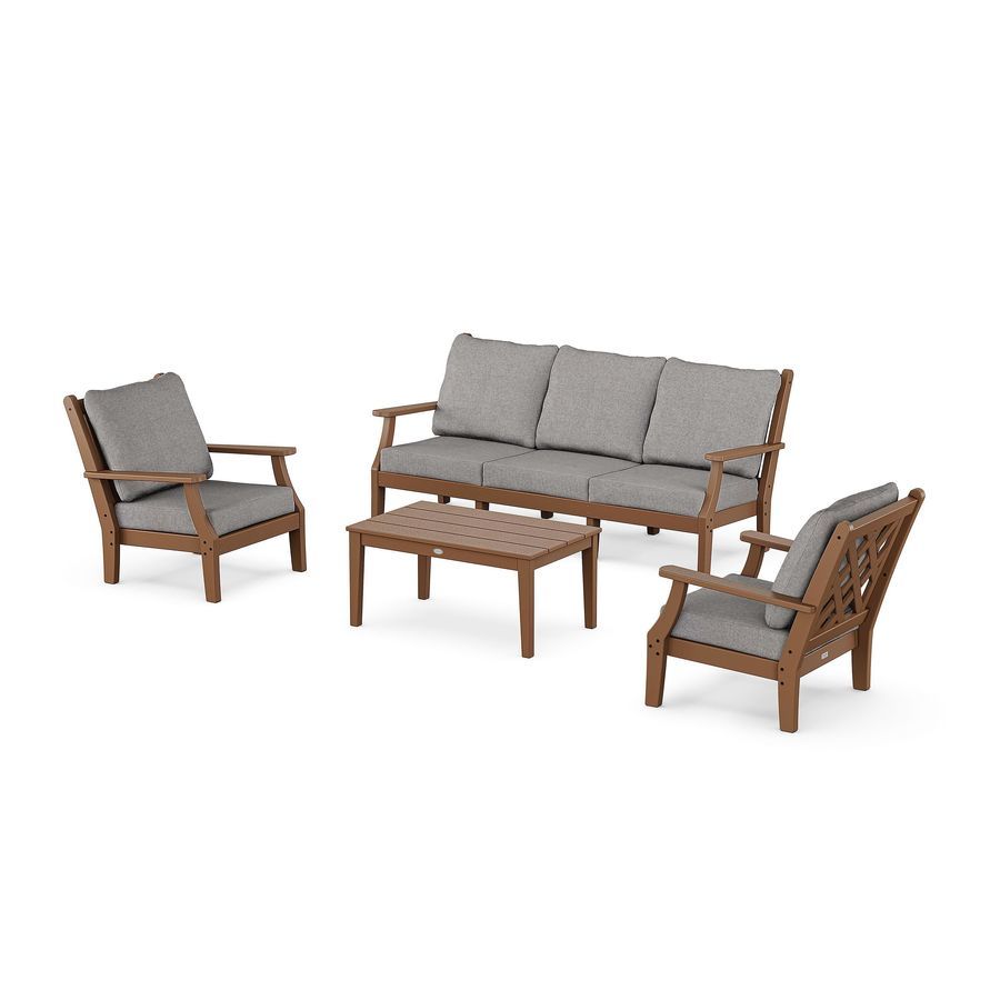 POLYWOOD Wovendale 4-Piece Deep Seating Set with Sofa in Teak / Grey Mist