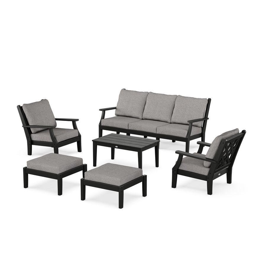 POLYWOOD Wovendale 6-Piece Lounge Sofa Set in Black / Grey Mist