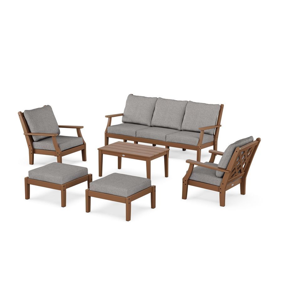 POLYWOOD Wovendale 6-Piece Lounge Sofa Set in Teak / Grey Mist