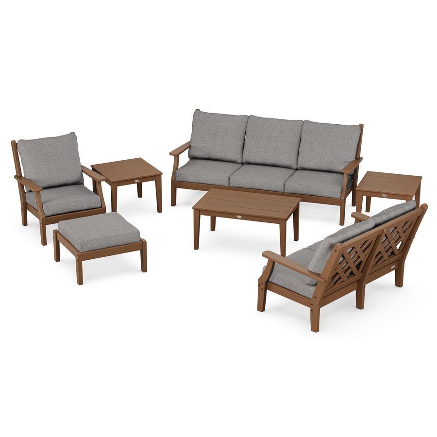 POLYWOOD Wovendale 7-Piece Deep Seating Set in Teak / Grey Mist