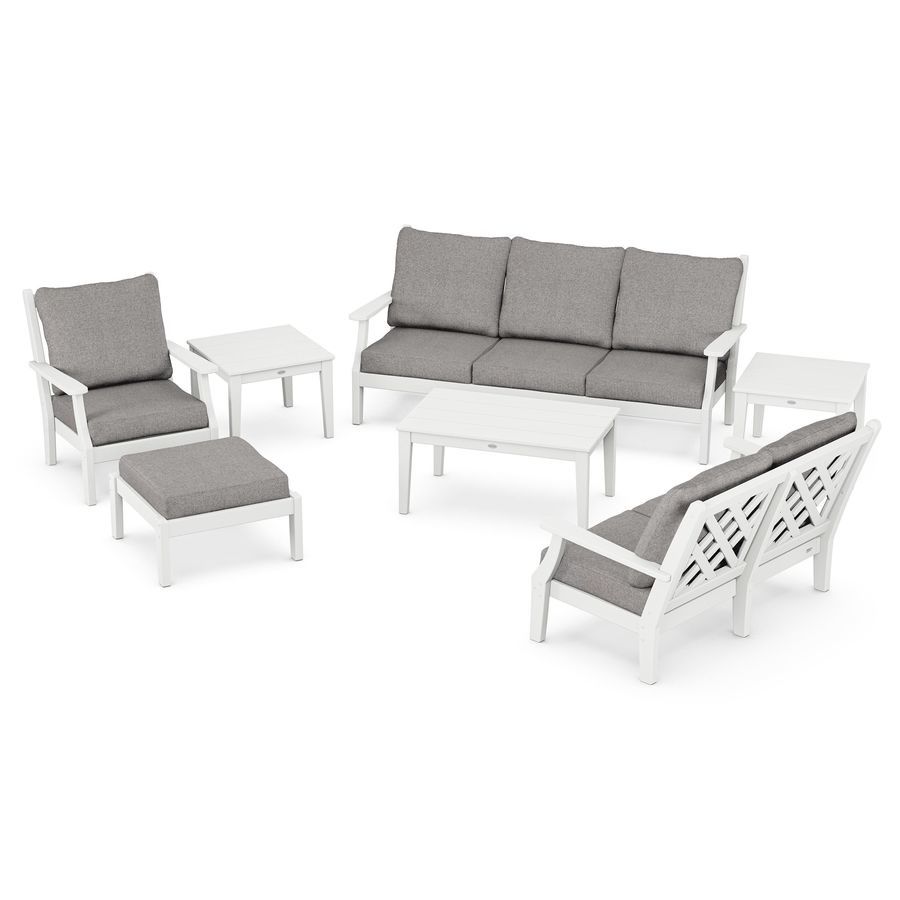 POLYWOOD Wovendale 7-Piece Deep Seating Set in White / Grey Mist