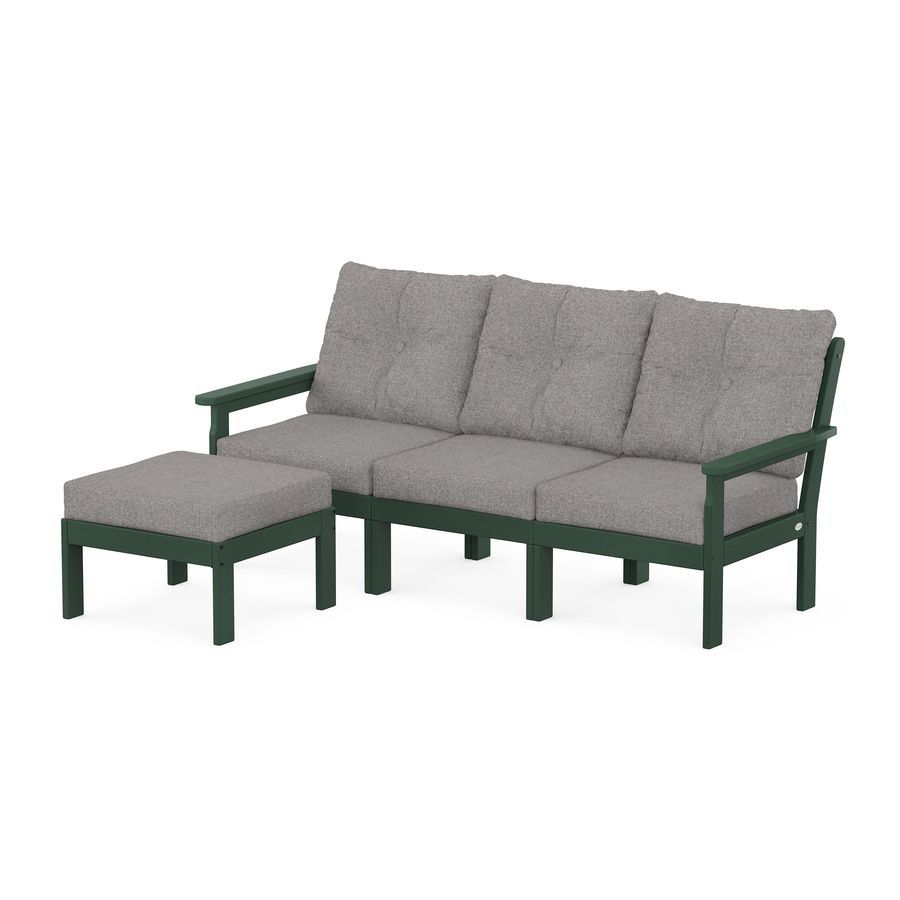 POLYWOOD Vineyard 4-Piece Sectional with Ottoman in Green / Grey Mist