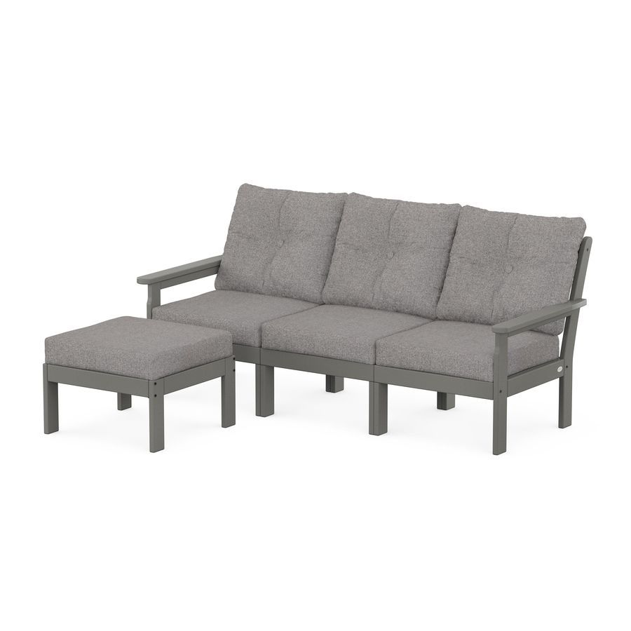 POLYWOOD Vineyard 4-Piece Sectional with Ottoman in Slate Grey / Grey Mist