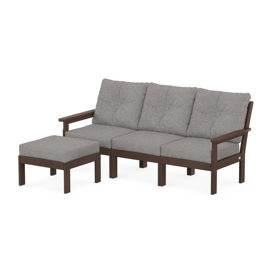 POLYWOOD Vineyard 4-Piece Sectional with Ottoman in Mahogany / Grey Mist