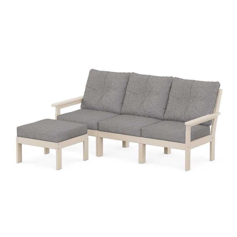 POLYWOOD Vineyard 4-Piece Sectional with Ottoman in Sand / Grey Mist