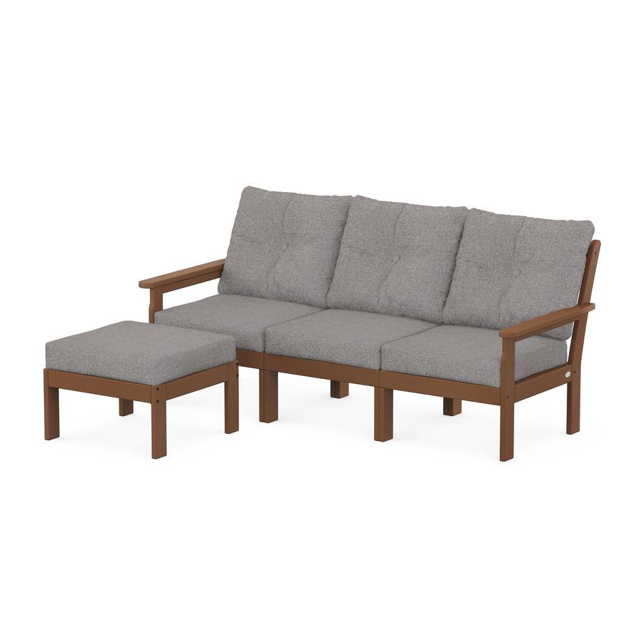 POLYWOOD Vineyard 4-Piece Sectional with Ottoman in Teak / Grey Mist