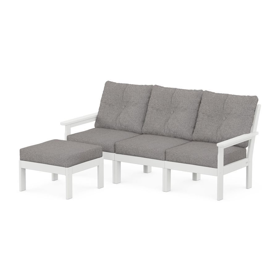 POLYWOOD Vineyard 4-Piece Sectional with Ottoman in White / Grey Mist