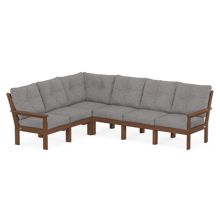 POLYWOOD Vineyard 6-Piece Sectional in Teak / Grey Mist