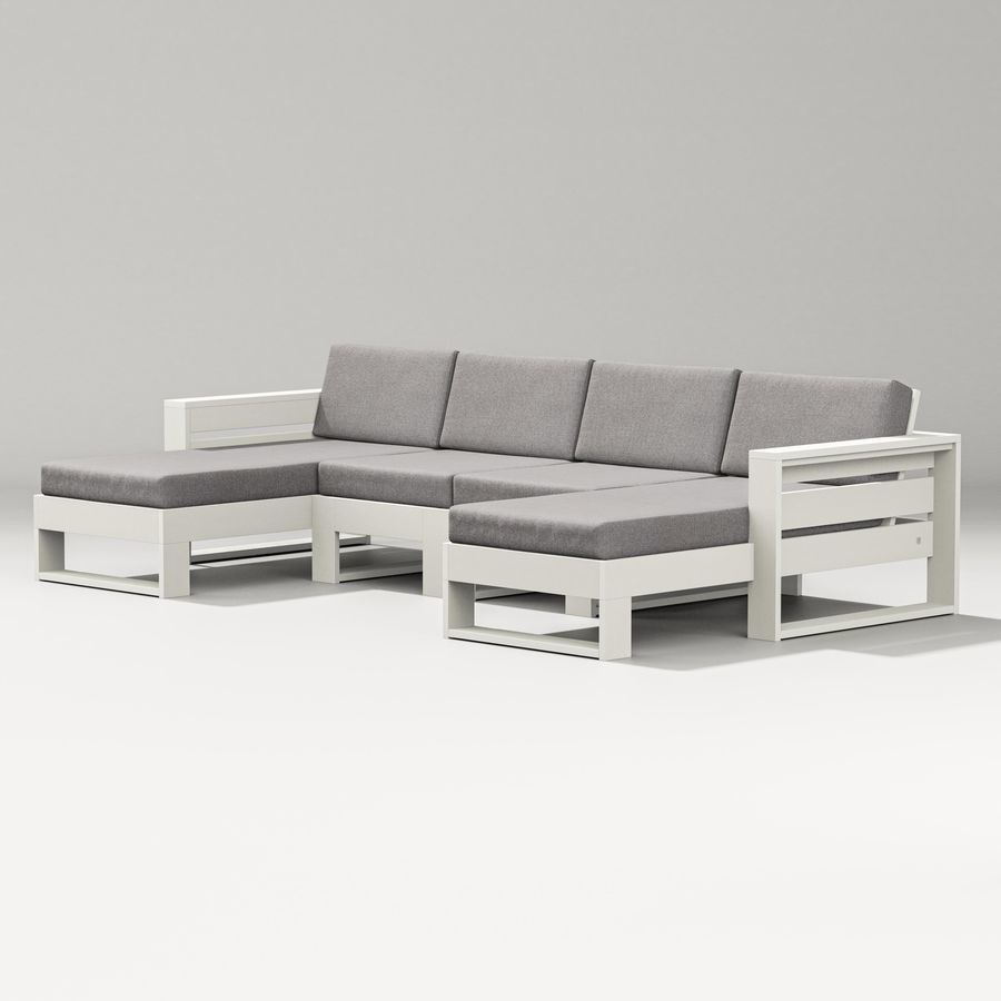 POLYWOOD Latitude Double Chaise Sectional in Vintage White / Grey Mist