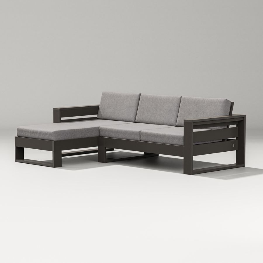 POLYWOOD Latitude Left Chaise Sectional in Vintage Coffee / Grey Mist