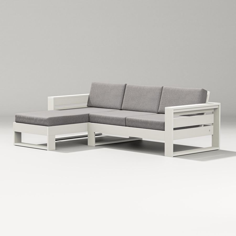 POLYWOOD Latitude Left Chaise Sectional in Vintage White / Grey Mist