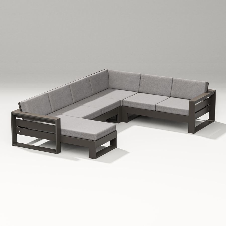 POLYWOOD Latitude Corner Sectional with Left Chaise in Vintage Coffee / Grey Mist