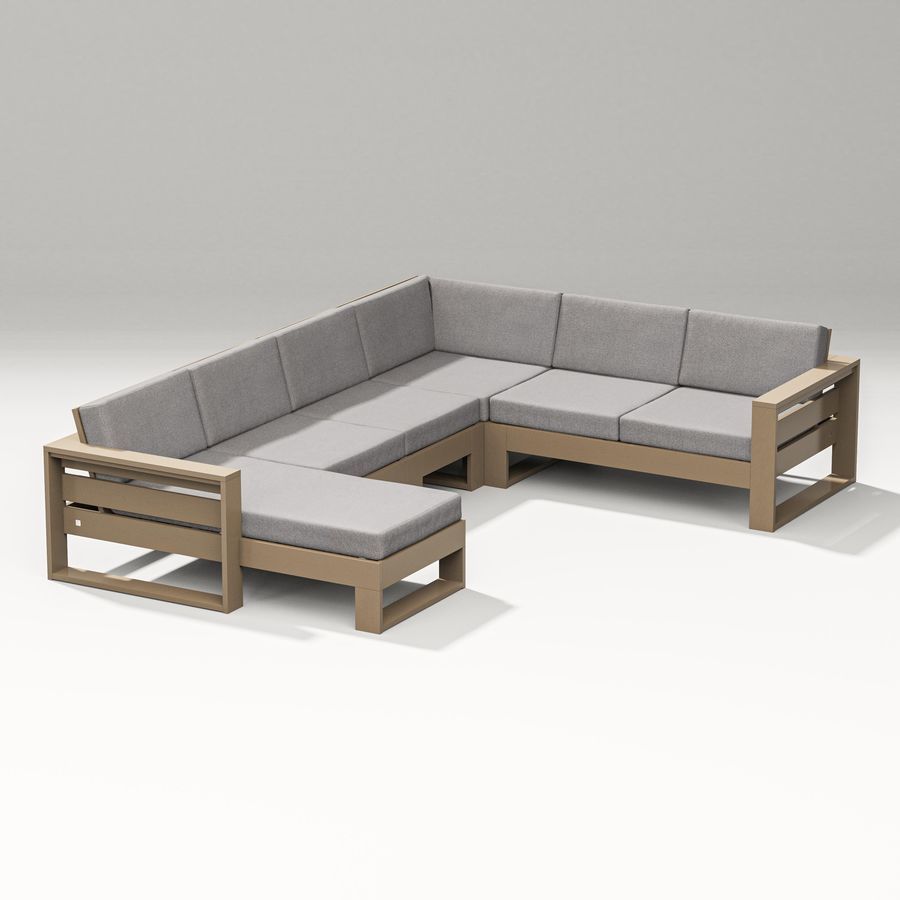 POLYWOOD Latitude Corner Sectional with Left Chaise in Vintage Sahara / Grey Mist