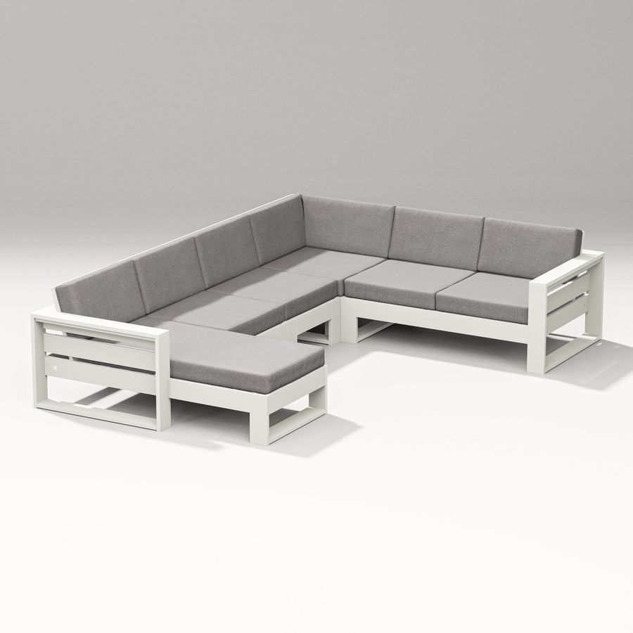 POLYWOOD Latitude Corner Sectional with Left Chaise in Vintage White / Grey Mist