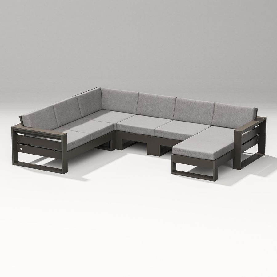 POLYWOOD Latitude Corner Sectional with Right Chaise in Vintage Coffee / Grey Mist