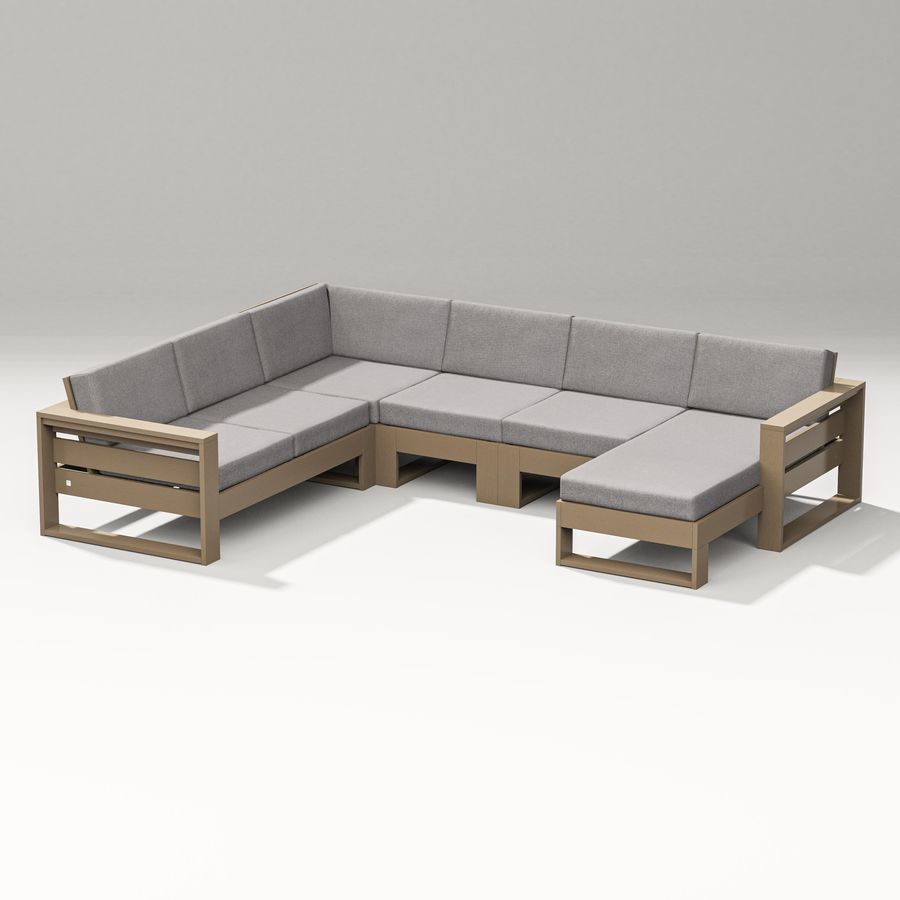 POLYWOOD Latitude Corner Sectional with Right Chaise in Vintage Sahara / Grey Mist